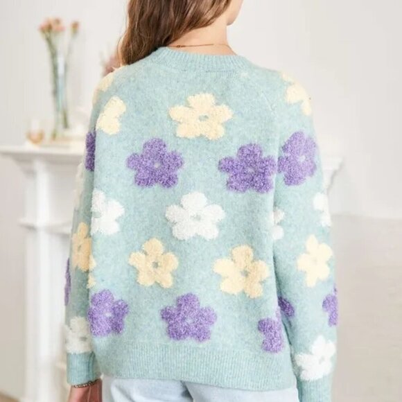 ADORA Full Size Floral Popped 2-Tone Sweater Top Plus Size‎ - Picture 11 of 16